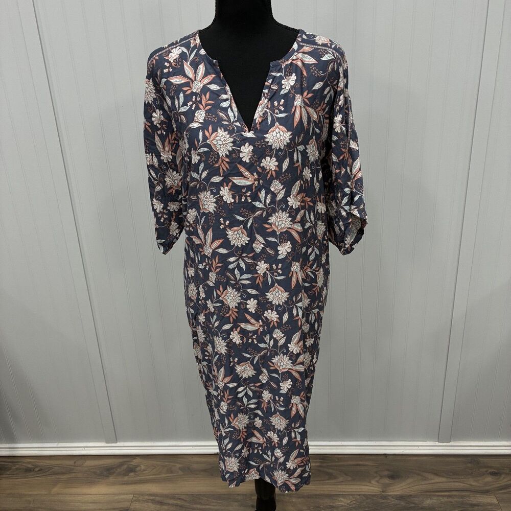 Pure Jill Women's XL Gray Floral 100% Viscose Popover Midi Dress Lightweight